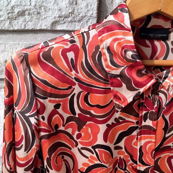 100% Silk 'Autumn Abstract' Button Down Blouse - Picture 1 of 5